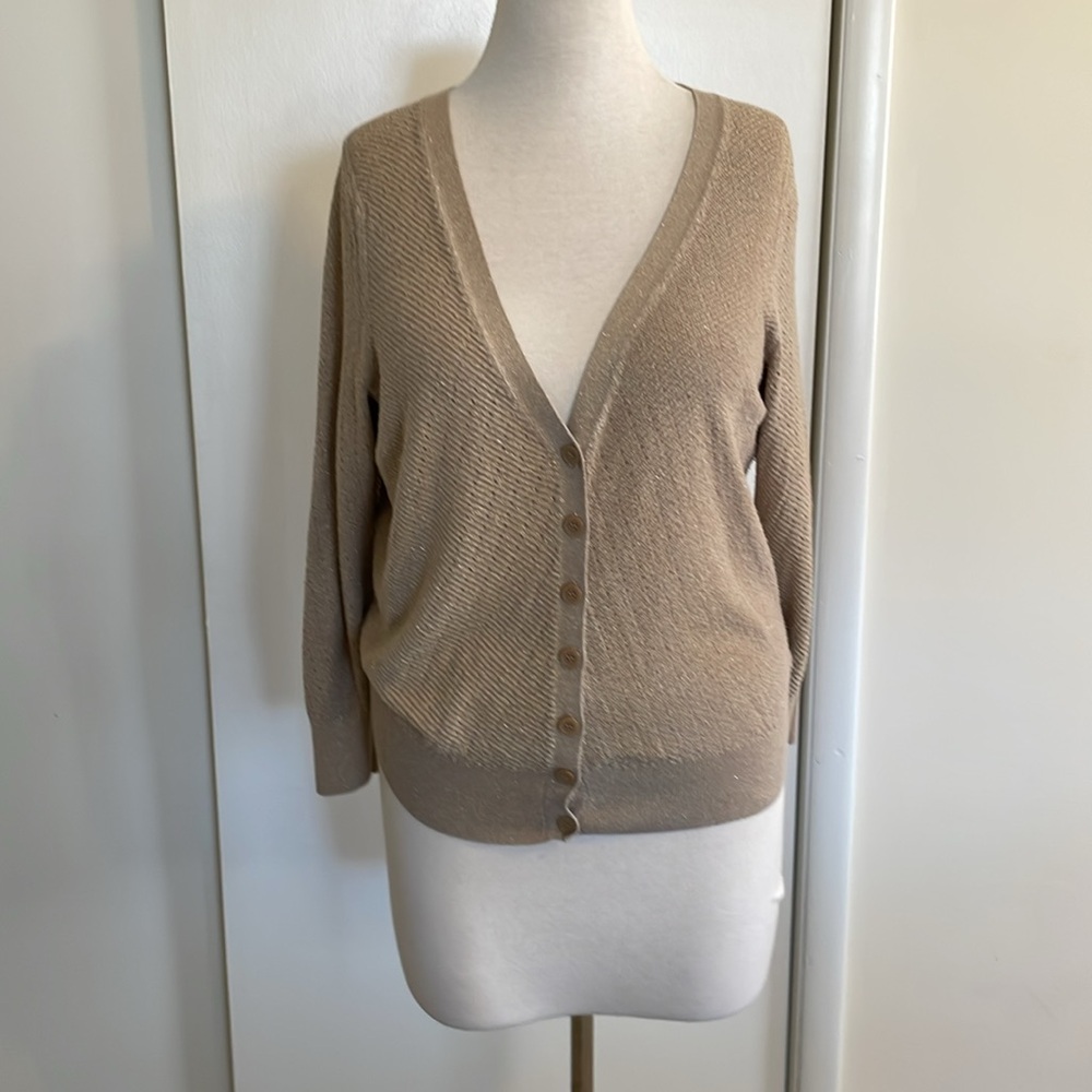 Lane Bryant - Tan long sleeved button up sparkle cardigan Size 18/20. EUC.